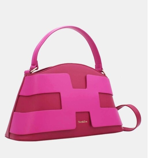 Luxe two-tone handtas in fuchsia-magenta met geometrisch design – premium kwaliteit