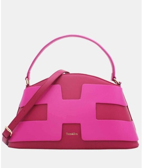 Luxe two-tone handtas in fuchsia-magenta met geometrisch design – premium kwaliteit