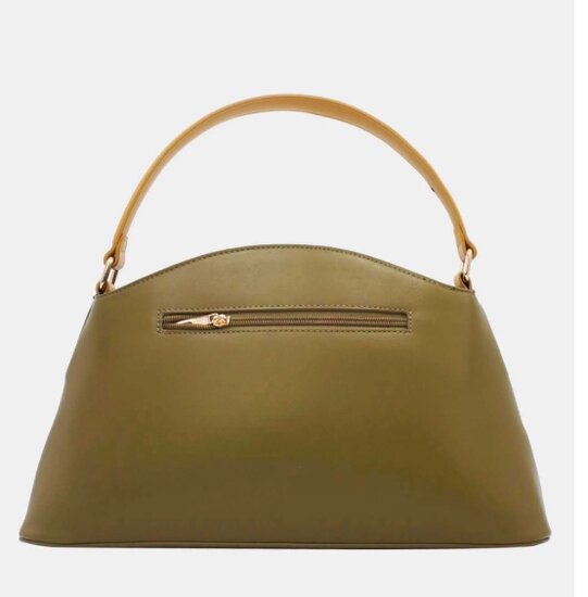 Luxe two-tone handtas in kaki-mosterdgeel met geometrisch design – premium kwaliteit