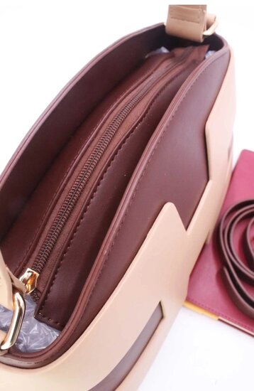Luxe two-tone handtas in bruin-beige met geometrisch design – premium kwaliteit