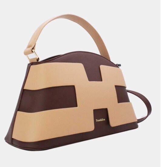 Luxe two-tone handtas in bruin-beige met geometrisch design – premium kwaliteit