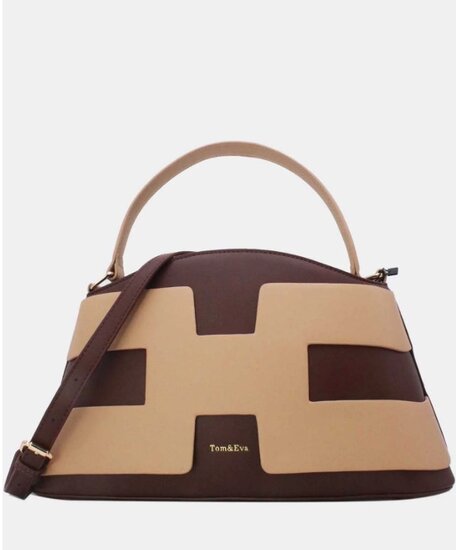 Luxe two-tone handtas in bruin-beige met geometrisch design – premium kwaliteit