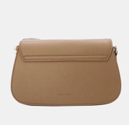 Luxe taupe schoudertas met goudkleurige sluiting – premium kwaliteit