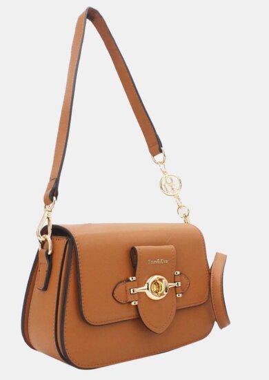 Luxe cognac schoudertas met goudkleurige sluiting – premium kwaliteit