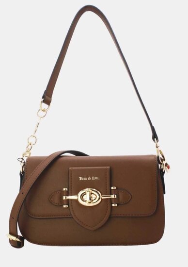Luxe coffee brown schoudertas met goudkleurige sluiting – premium kwaliteit