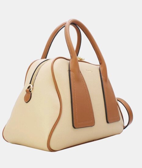 Handtas crème met cognac details – premium kwaliteit