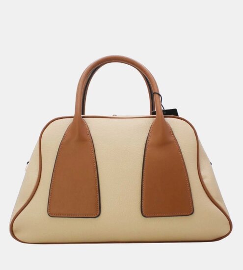 Handtas crème met cognac details – premium kwaliteit