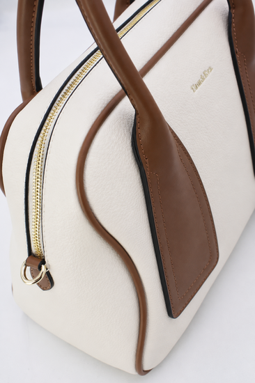 Handtas crème met bruine details – premium kwaliteit