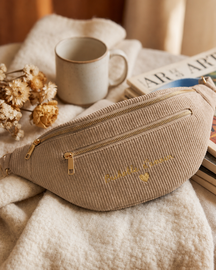 Beige ribstof crossbody heuptas