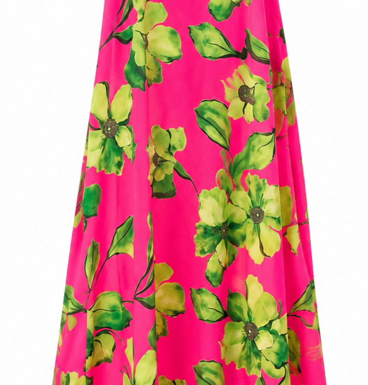Roze maxi-jurk met groene bloemenprint