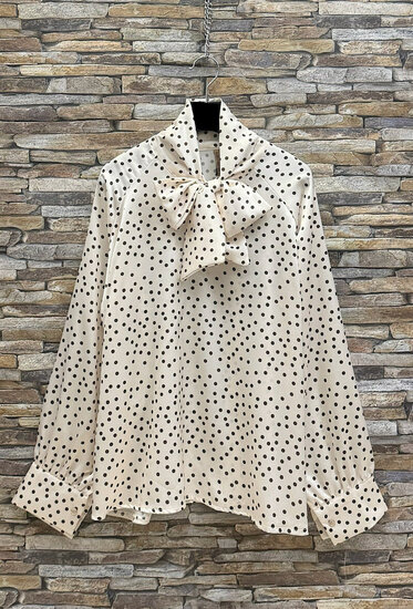 Elegante beige blouse met stippen en strik