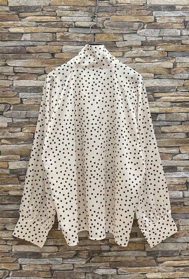 Elegante beige blouse met stippen en strik