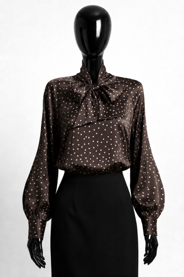 Elegante bruine blouse met stippen en strik