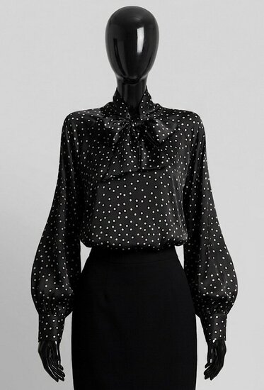 Elegante zwarte blouse met stippen en strik