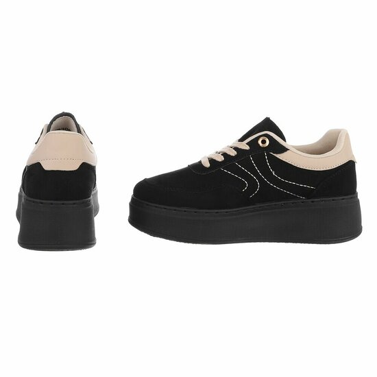 Zwarte sneakers met chunky zool en beige details-Chata