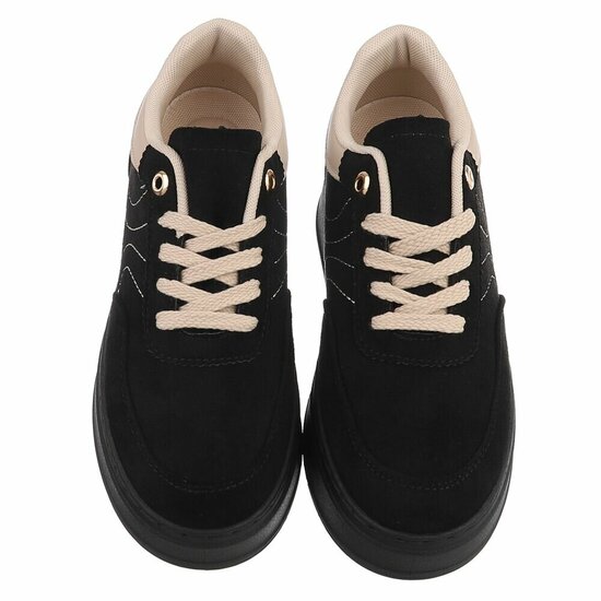 Zwarte sneakers met chunky zool en beige details-Chata