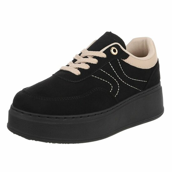 Zwarte sneakers met chunky zool en beige details-Chata