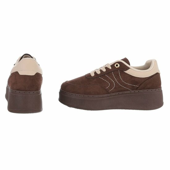 Bruine sneakers met chunky zool en beige details-Chata