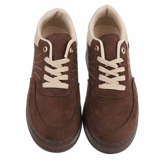 Bruine sneakers met chunky zool en beige details-Chata