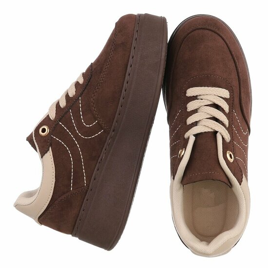 Bruine sneakers met chunky zool en beige details-Chata