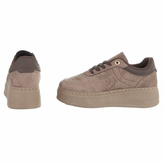 Kaki sneakers met chunky zool en bruine details-Chata