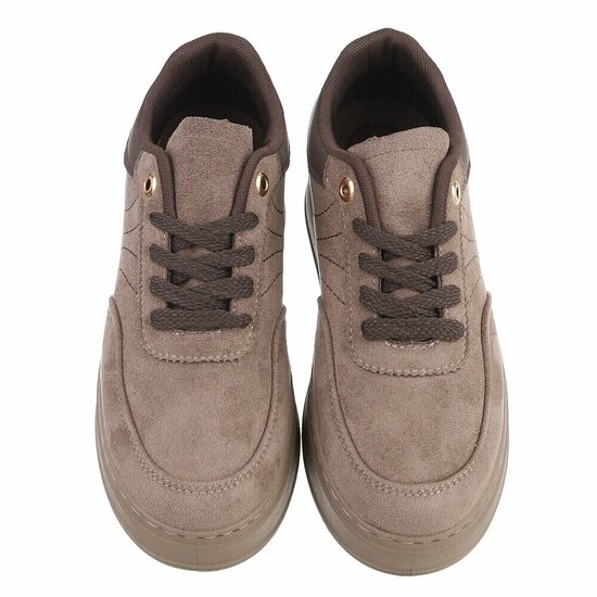 Kaki sneakers met chunky zool en bruine details-Chata