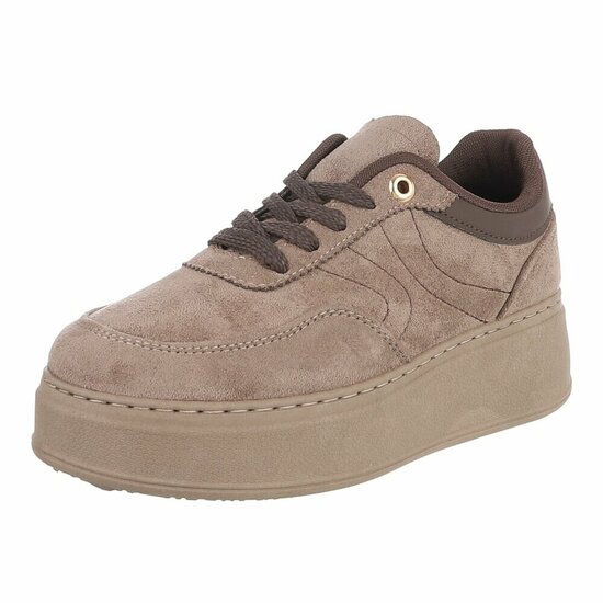 Kaki sneakers met chunky zool en bruine details-Chata
