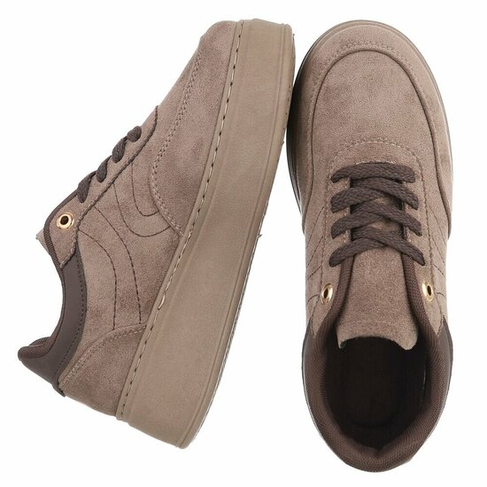 Kaki sneakers met chunky zool en bruine details-Chata