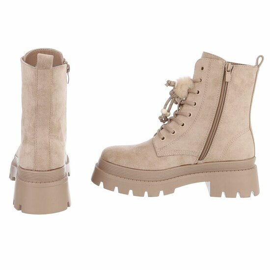 Kaki suède veterboots met plateauzool en sierlijke veters-Chelsy