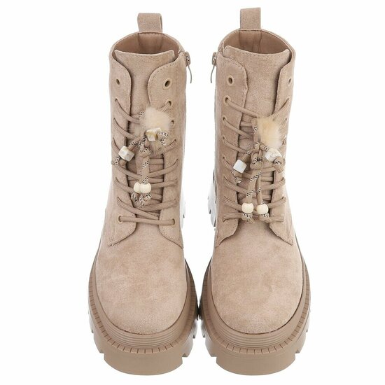 Kaki suède veterboots met plateauzool en sierlijke veters-Chelsy