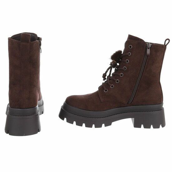 Bruine suède veterboots met plateauzool en sierlijke veters-Chelsy