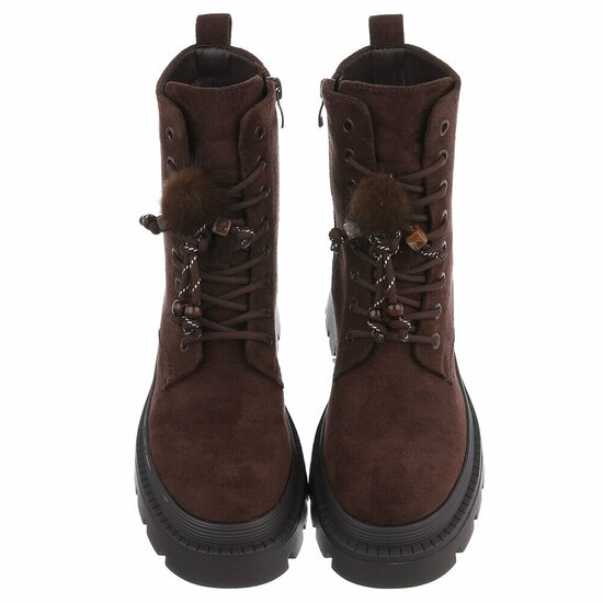 Bruine suède veterboots met plateauzool en sierlijke veters-Chelsy