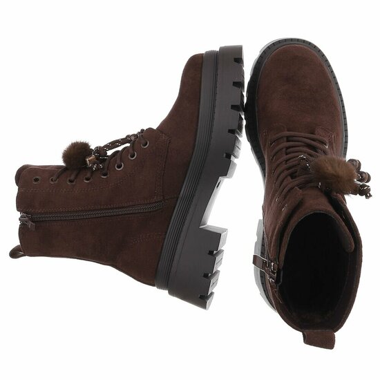 Bruine suède veterboots met plateauzool en sierlijke veters-Chelsy