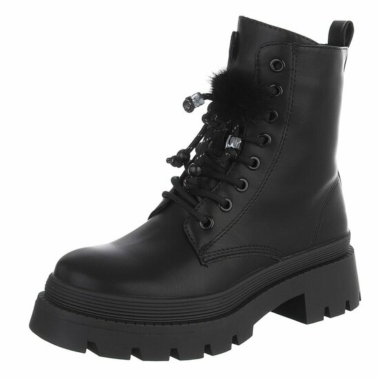 Zwarte veterboots met plateauzool en sierlijke veters-Chelsy