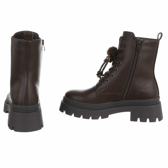Bruine veterboots met plateauzool en sierlijke veters-Chelsy