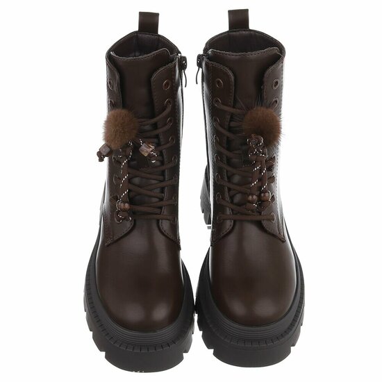 Bruine veterboots met plateauzool en sierlijke veters-Chelsy