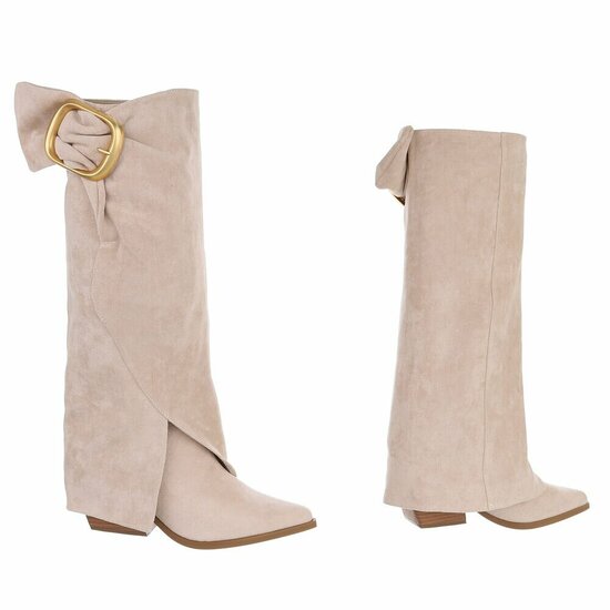 Beige suède laarzen met goudkleurige gesp Chelita
