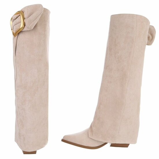 Beige suède laarzen met goudkleurige gesp Chelita