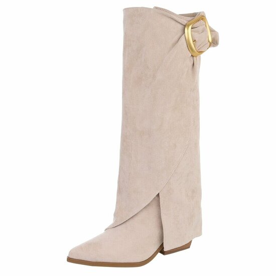 Beige suède laarzen met goudkleurige gesp Chelita