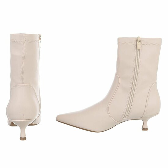 Beige enkellaarsjes met elegante kitten heel-Dena