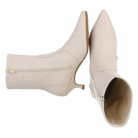 Beige enkellaarsjes met elegante kitten heel-Dena