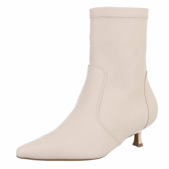 Beige enkellaarsjes met elegante kitten heel-Dena