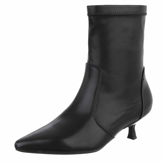 Zwarte enkellaarsjes met elegante kitten heel-Dena