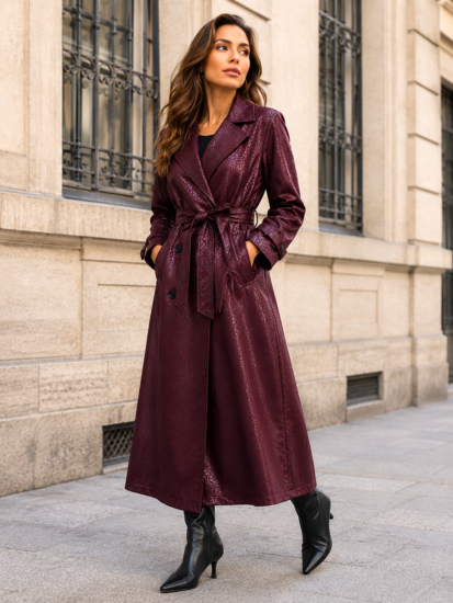 Bordeaux trenchcoat met ceintuur en print