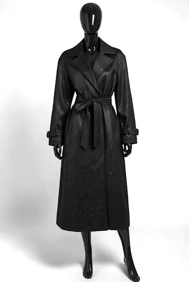 Zwarte trenchcoat met ceintuur en print