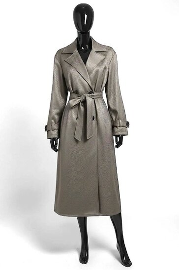 Taupe trenchcoat met ceintuur en print