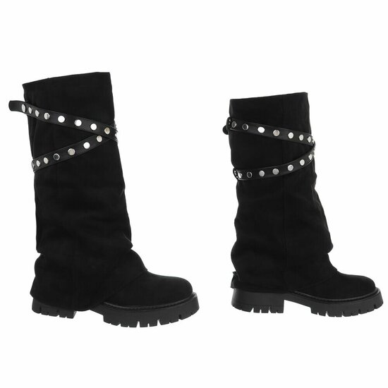 Zwarte dameslaarzen met studs en stoere zool-Colla