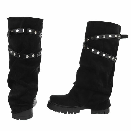 Zwarte dameslaarzen met studs en stoere zool-Colla