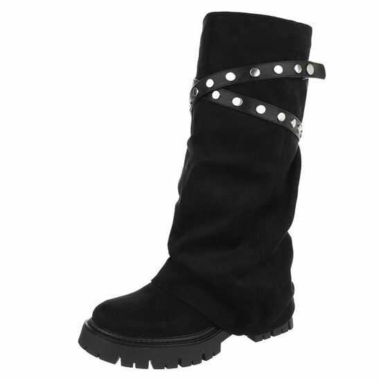 Zwarte dameslaarzen met studs en stoere zool-Colla