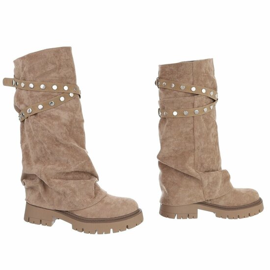 Kaki dameslaarzen met studs en stoere zool-Colla
